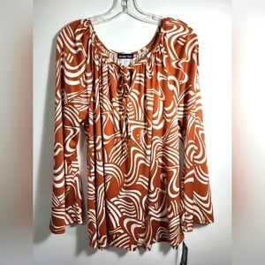 NWT Double Take brown and white swirl silky tunic women's 2X  #2601